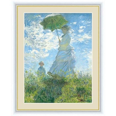 世界の名画　油絵　散歩、日傘をさす女性　モネ　F4　42&times;34cm　手彩仕上 高精細巧芸美術画