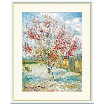 世界の名画　油絵　花ざかりの桃の木　ゴッホ　F4　42&times;34cm　手彩仕上 高精細巧芸美術画