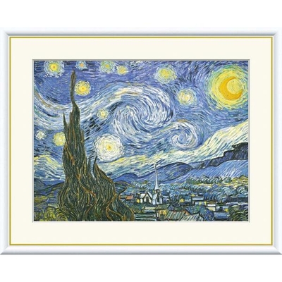 世界の名画　油絵　星月夜　ゴッホ　F8　61&times;49.5cm　手彩仕上 高精細巧芸美術画
