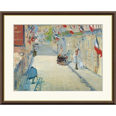世界の名画　油絵　旗で飾られたミニエ街　マネ　F8　61&times;49.5cm　手彩仕上 高精細巧芸美術画