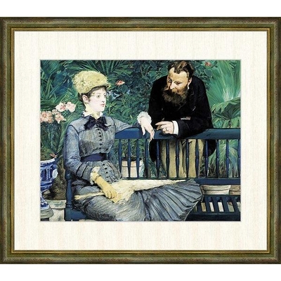 世界の名画　油絵　温室にて　マネ　F8　61&times;49.5cm　手彩仕上 高精細巧芸美術画