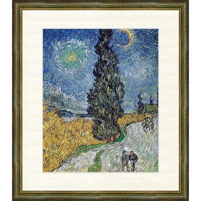 世界の名画　油絵　糸杉と星の見える道　ゴッホ　F8　61&times;49.5cm　手彩仕上 高精細巧芸美術画