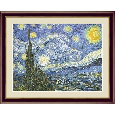 世界の名画　油絵　星月夜　ゴッホ　F6　52&times;42cm　手彩仕上 高精細巧芸美術画