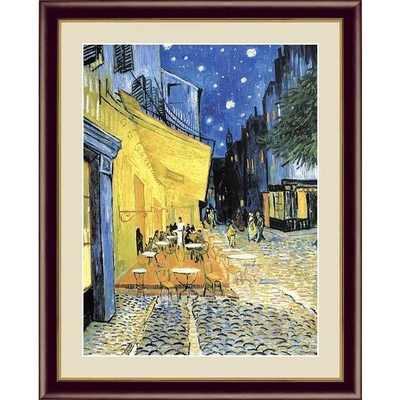 世界の名画　油絵　夜のカフェテラス　ゴッホ　F4　42&times;34cm　手彩仕上 高精細巧芸美術画