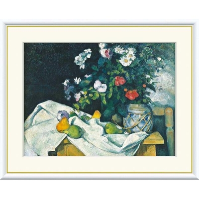世界の名画　油絵　花と果物のある静物　セザンヌ　F8　61&times;49.5cm　手彩仕上 高精細巧芸美術画