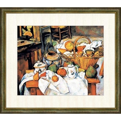 世界の名画　油絵　果物籠のある静物　セザンヌ　F8　61&times;49.5cm　手彩仕上 高精細巧芸美術画