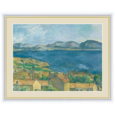 世界の名画　油絵　エスタックから見たマルセイユ湾　セザンヌ　F4　42&times;34cm　手彩仕上 高精細巧芸美術画