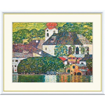 世界の名画　油絵　アッター湖畔のウンターアッハの教会　クリムト　F6　52&times;42cm　手彩仕上 高精細巧芸美術画