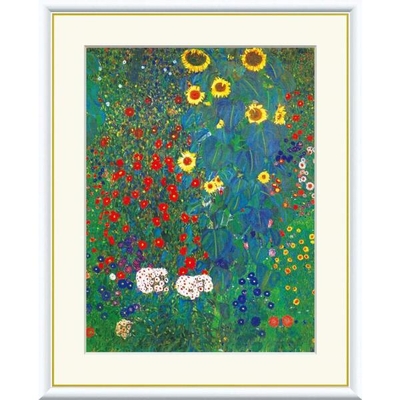 世界の名画　油絵　ひまわりの咲く農家の庭　クリムト　F6　52&times;42cm　手彩仕上 高精細巧芸美術画