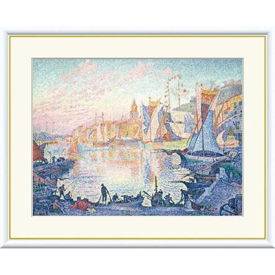 世界の名画　油絵　サン＝トロペの港　シニャック　F8　61&times;49.5cm　手彩仕上 高精細巧芸美術画