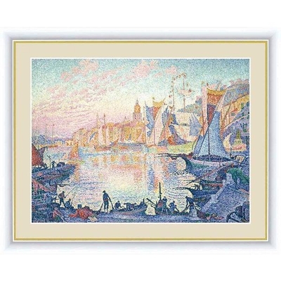 世界の名画　油絵　サン＝トロペの港　シニャック　F6　52&times;42cm　手彩仕上 高精細巧芸美術画