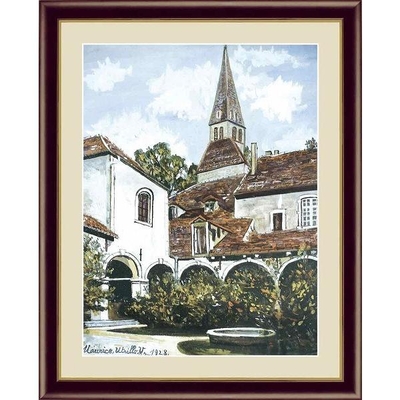 世界の名画　油絵　クレミューの回廊　ユトリロ　F6　52&times;42cm　手彩仕上 高精細巧芸美術画