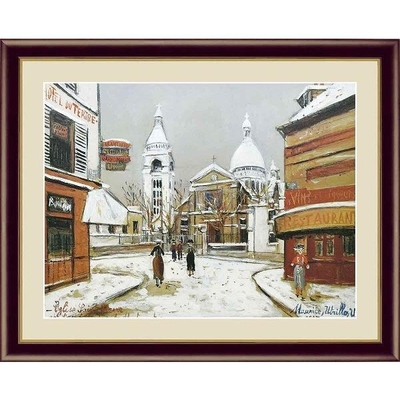 世界の名画　油絵　モンマルトルのサン＝ピエール教会とクサレ＝クール寺院　ユトリロ　F4　42&times;34cm　手彩仕上 高精細巧芸美術画