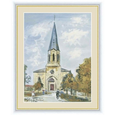 世界の名画　油絵　モンルヴェルの教会　ユトリロ　F4　42&times;34cm　手彩仕上 高精細巧芸美術画
