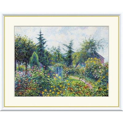 世界の名画　油絵　オクターヴ・ミルボーの庭　テラス　レ・ダン　ピサロ　F8　61&times;49.5cm　手彩仕上 高精細巧芸美術画