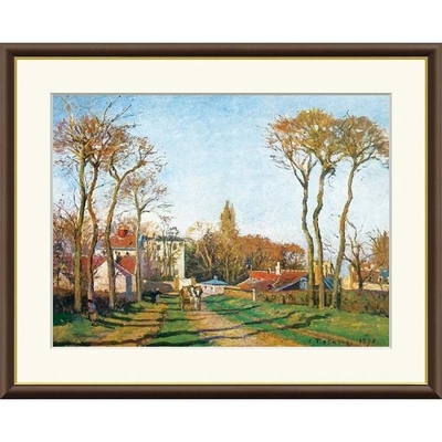 世界の名画　油絵　村の入口　ピサロ　F8　61&times;49.5cm　手彩仕上 高精細巧芸美術画