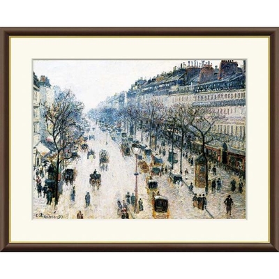世界の名画　油絵　モンマルトル大通り　冬の朝　ピサロ　F6　52&times;42cm　手彩仕上 高精細巧芸美術画