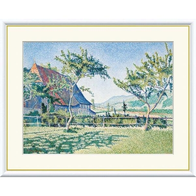 世界の名画　油絵　牧草地 コンブラ・ル・シャトー　シニャック　F8　61&times;49.5cm　手彩仕上 高精細巧芸美術画