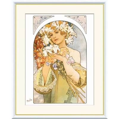 世界の名画　花　ミュシャ　F4　42&times;34cm　手彩仕上 高精細巧芸美術画