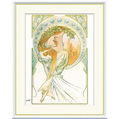 世界の名画　芸術・詩　ミュシャ　F4　42&times;34cm　手彩仕上 高精細巧芸美術画