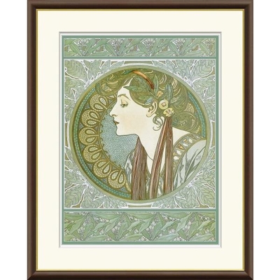 世界の名画　月桂樹　ミュシャ　F4　42&times;34cm　手彩仕上 高精細巧芸美術画