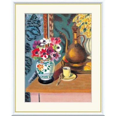 世界の名画　油絵　花とコーヒーカップ　マティス　F8　61&times;49.5cm　手彩仕上 高精細巧芸美術画