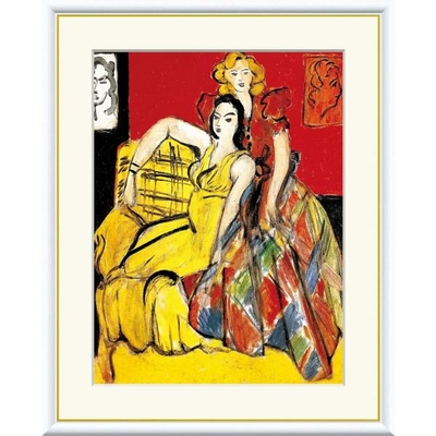 世界の名画　油絵　二人の少女　黄色いドレスとタータンドレス　マティス　F8　61&times;49.5cm　手彩仕上 高精細巧芸美術画