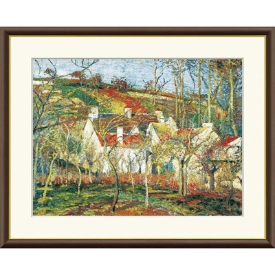 世界の名画　油絵　赤い屋根、冬の効果　ピサロ　F8　61&times;49.5cm　手彩仕上 高精細巧芸美術画