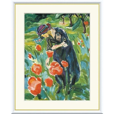 世界の名画　ポピーを持つ女性　ムンク　F8　61&times;49.5cm　手彩仕上 高精細巧芸美術画