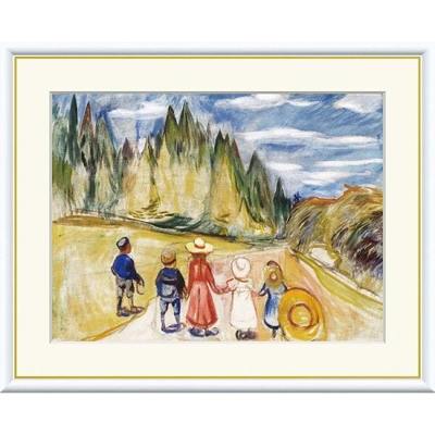 世界の名画　お伽の森の子供たち　ムンク　F8　61&times;49.5cm　手彩仕上 高精細巧芸美術画