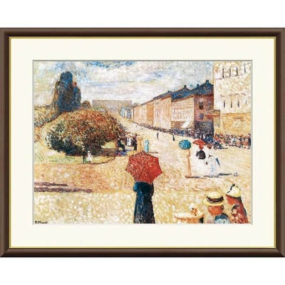 世界の名画　オスロ　カール・ヨハン通りの春の日　ムンク　F4　42&times;34cm　手彩仕上 高精細巧芸美術画