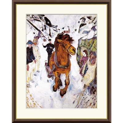 世界の名画　疾駆する馬　ムンク　F4　42&times;34cm　手彩仕上 高精細巧芸美術画