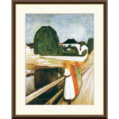 世界の名画　桟橋の上の女たち　ムンク　F4　42&times;34cm　手彩仕上 高精細巧芸美術画