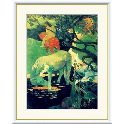 世界の名画　白い馬　ゴーギャン　F4　42&times;34cm　手彩仕上 高精細巧芸美術画