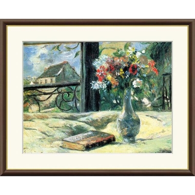 世界の名画　窓辺に咲く花瓶　ゴーギャン　F8　61&times;49.5cm　手彩仕上 高精細巧芸美術画