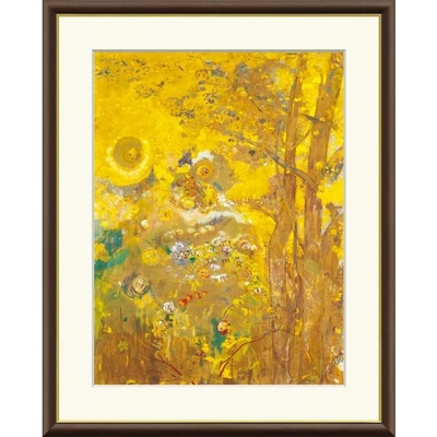 世界の名画　黄色い背景の木々　ルドン　F8　61&times;49.5cm　手彩仕上 高精細巧芸美術画