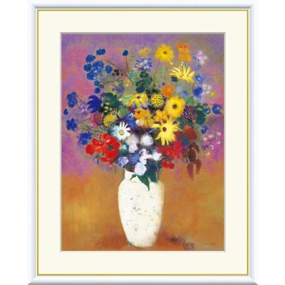 世界の名画　白い花瓶の花　ルドン　F4　42&times;34cm　手彩仕上 高精細巧芸美術画