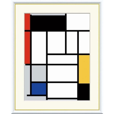 世界の名画　赤・黒・黄色・青・灰色のコンポジション　モンドリアン　F8　61&times;49.5cm　手彩仕上 高精細巧芸美術画