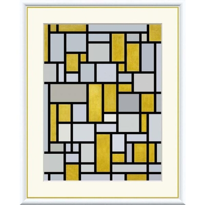 世界の名画　グレイとライト・ブラウンのコンポジション　モンドリアン　F8　61&times;49.5cm　手彩仕上 高精細巧芸美術画