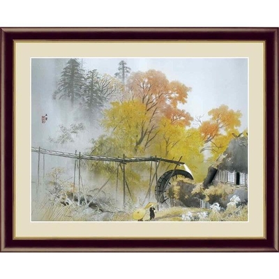 日本の名画　日本画　彩雨　川合玉堂　F4　42&times;34cm　手彩仕上 高精細巧芸美術画