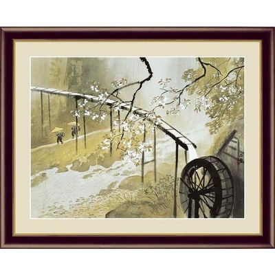 日本の名画　日本画　暮春の雨　川合玉堂　F6　52&times;42cm　手彩仕上 高精細巧芸美術画