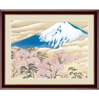 日本の名画　日本画　富士と桜図　横山大観　F6　52&times;42cm　手彩仕上 高精細巧芸美術画