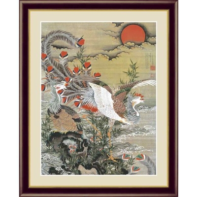 日本の名画　日本画　旭日鳳凰図　伊藤若冲　F6　52&times;42cm　手彩仕上 高精細巧芸美術画