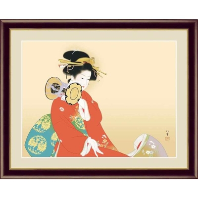 日本の名画　日本画　鼓の音　上村松園　F4　42&times;34cm　手彩仕上 高精細巧芸美術画