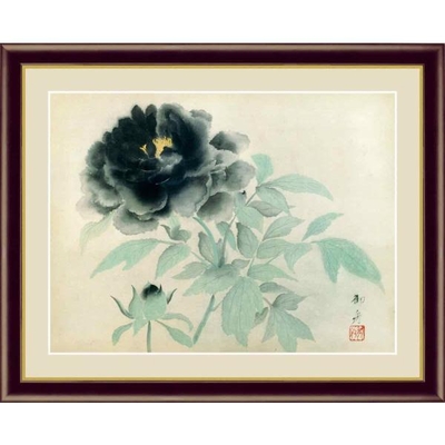 日本の名画　日本画　墨牡丹　速水御舟　F4　42&times;34cm　手彩仕上 高精細巧芸美術画
