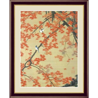日本の名画　日本画　紅葉小禽図　伊藤若冲　F4　42&times;34cm　手彩仕上 高精細巧芸美術画