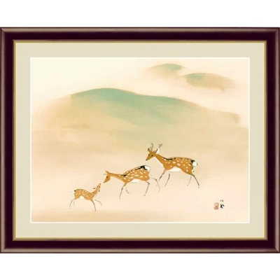 日本の名画　日本画　遊鹿　竹内栖鳳　F4　42&times;34cm　手彩仕上 高精細巧芸美術画