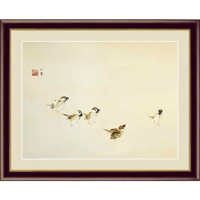 日本の名画　日本画　喜雀　竹内栖鳳　F4　42&times;34cm　手彩仕上 高精細巧芸美術画