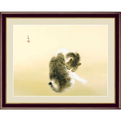 日本の名画　日本画　班猫　竹内栖鳳　F4　42&times;34cm　手彩仕上 高精細巧芸美術画