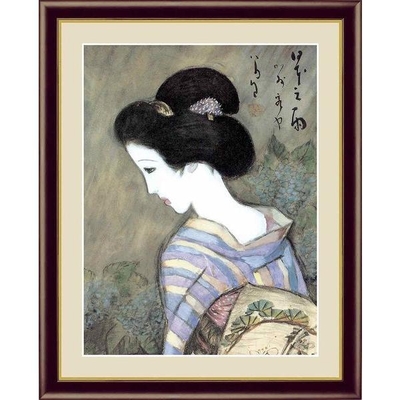 日本の名画　日本画　日本之雨　竹久夢二　F4　42&times;34cm　手彩仕上 高精細巧芸美術画